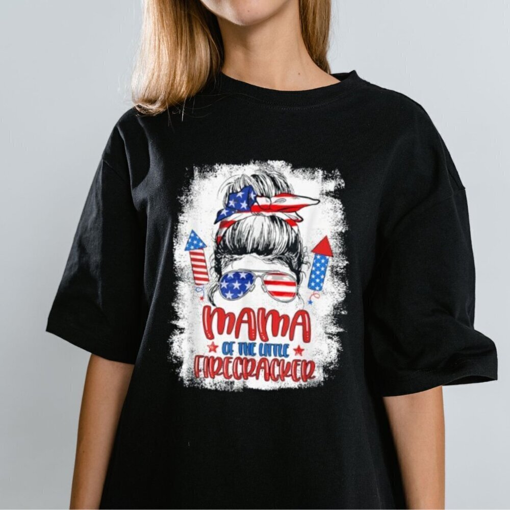 Mama Of The Little Firecracker 4Th Of July Birthday For Mom Tshirt